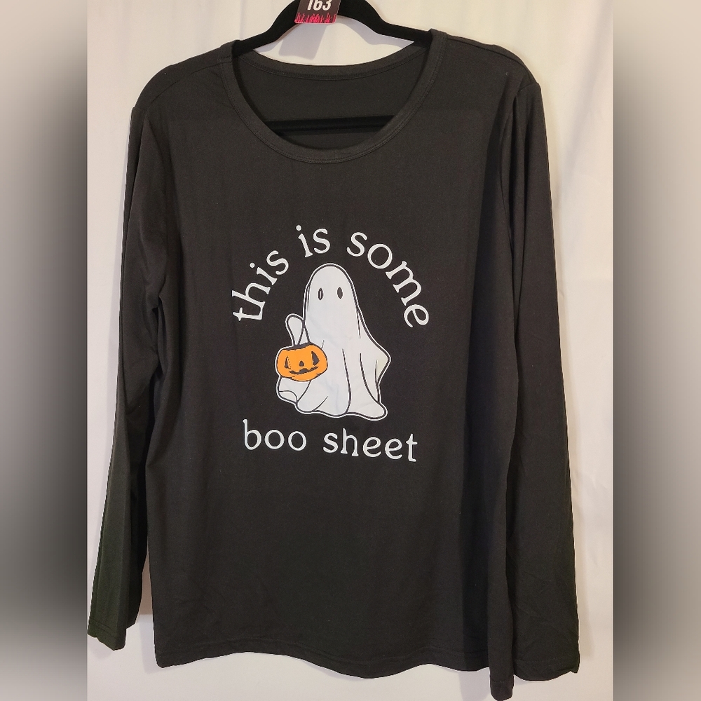 Halloween XL Long Sleeve Black Top "This is some Boo Sheet" 163